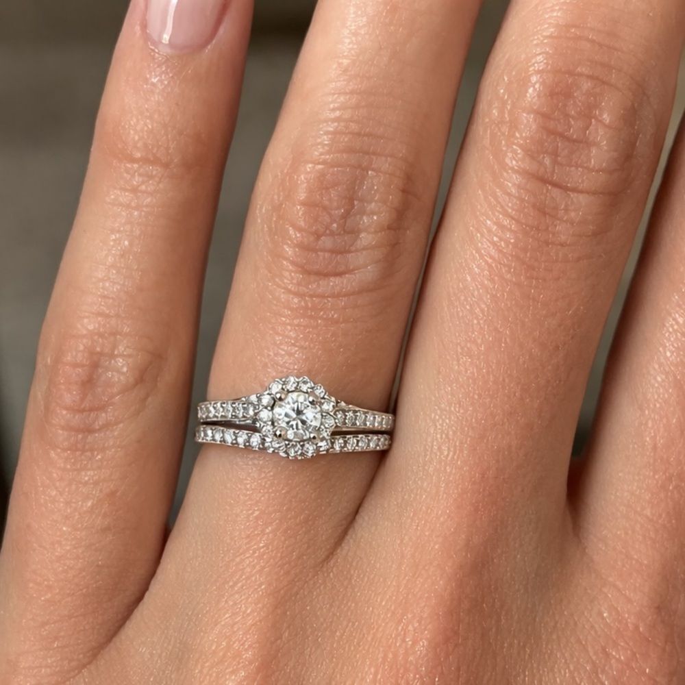 10K White Gold Diamond Bridal Set | Engagement & Wedding Ring Bands